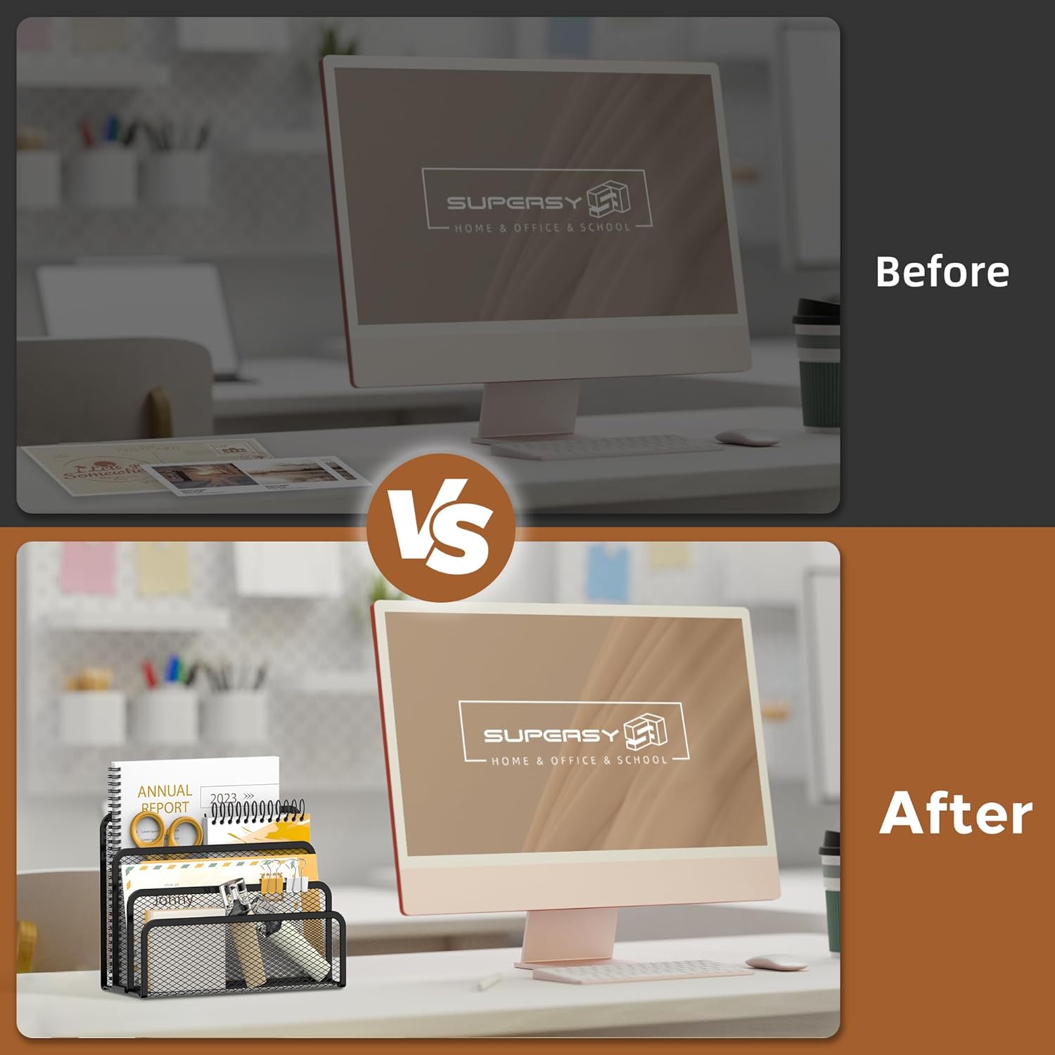 Mail Organizer for Desk, Mesh Metal Mail Holder Countertop with 3-Slot, Letter Sorter File Holder, Office Envelope Organizer for Mails (Black)