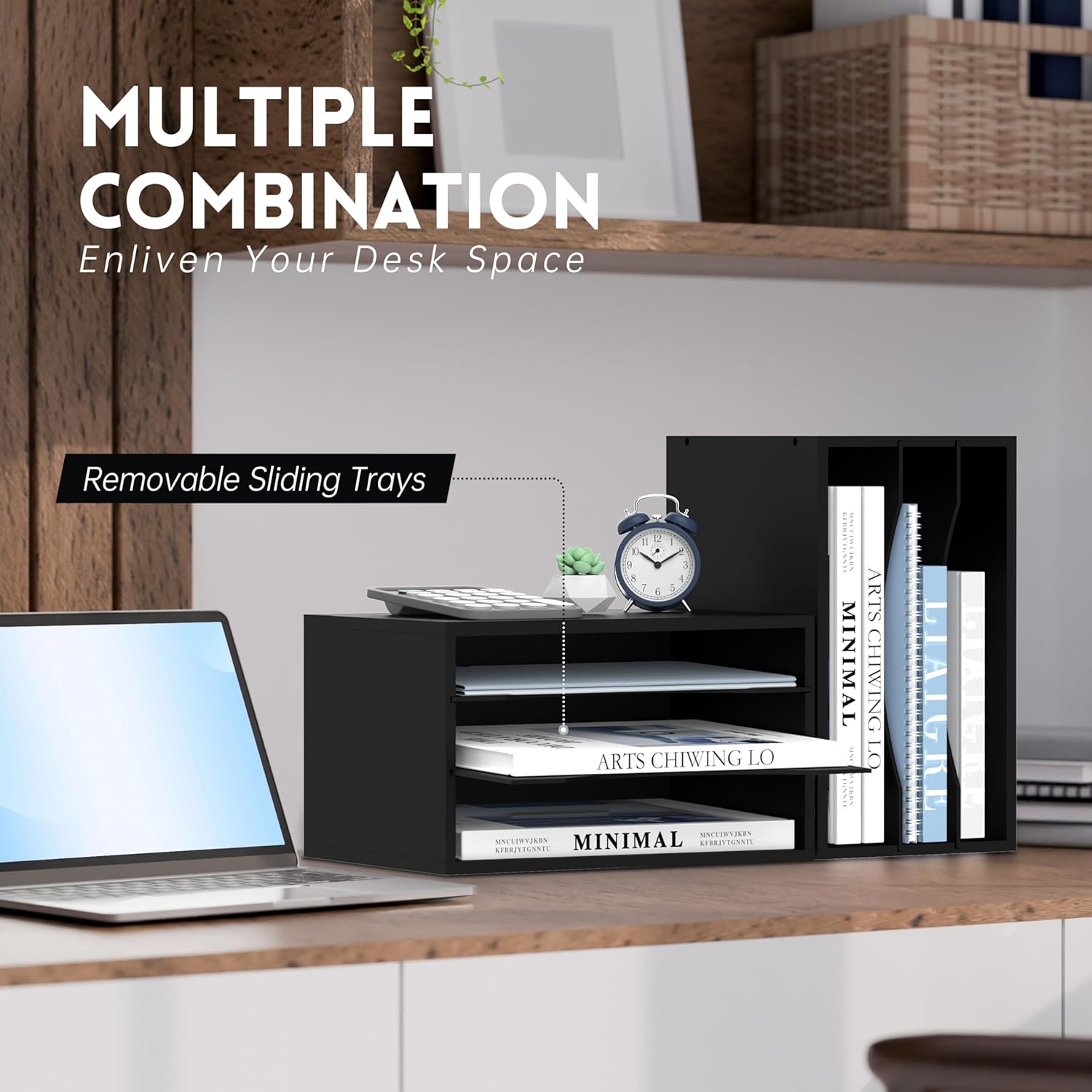 Wooden Desk Organizer - 3 Tier Paper File Organizer for Office, School &amp; Home, Black