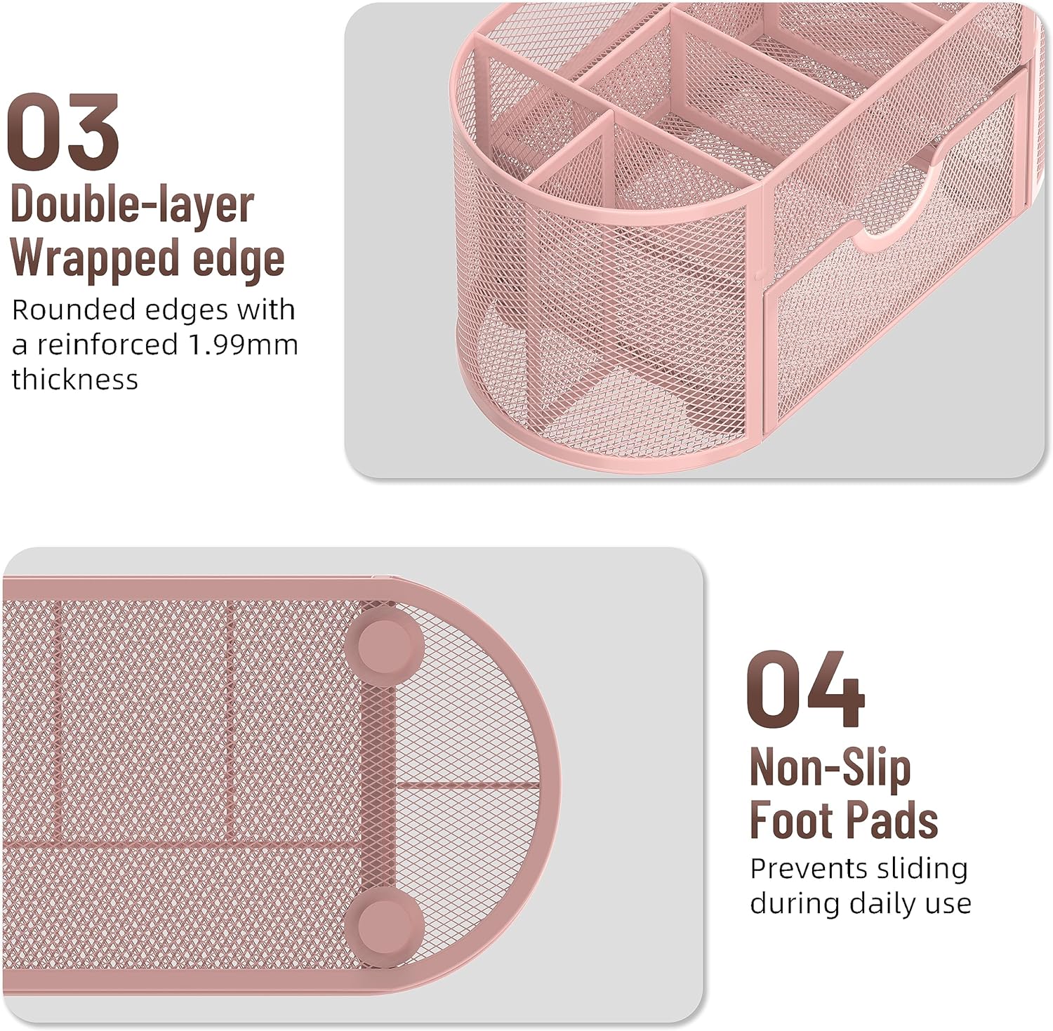 Mesh Desk Organizer, Desk Accessories &amp; Workspace Organizers with Drawers, Pencil Holder for Desk with 9 Compartments for Office Suppliess, 8.6 x 4.3 x 4.1 Inch, Pink