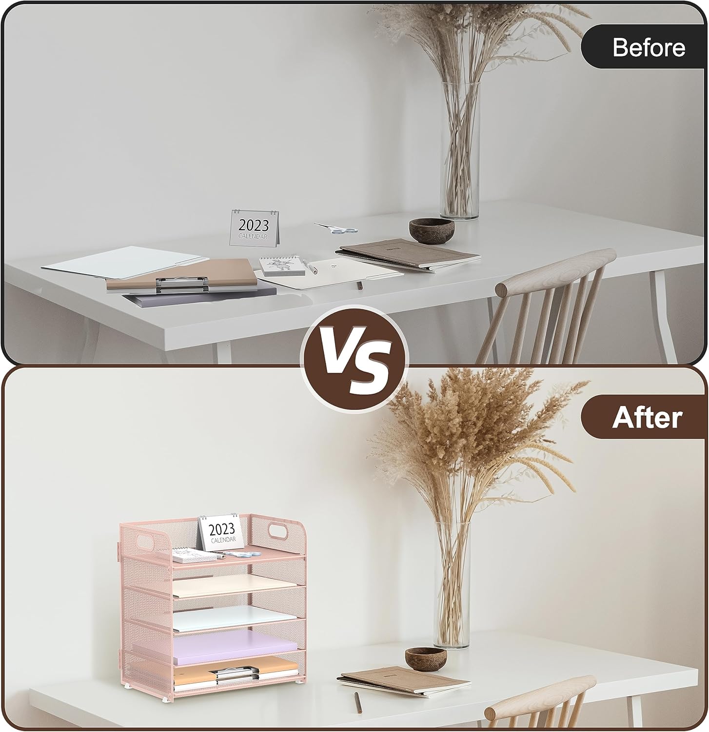 5 Trays Paper Organizer Letter Tray with Handle-Mesh Desk File Organizer, Paper Sorter Desk Organizer for Office, Home or School