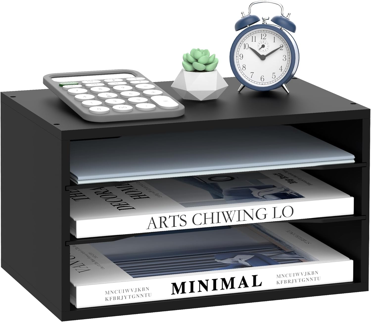 Wooden Desk Organizer - 3 Tier Paper File Organizer for Office, School &amp; Home, Black