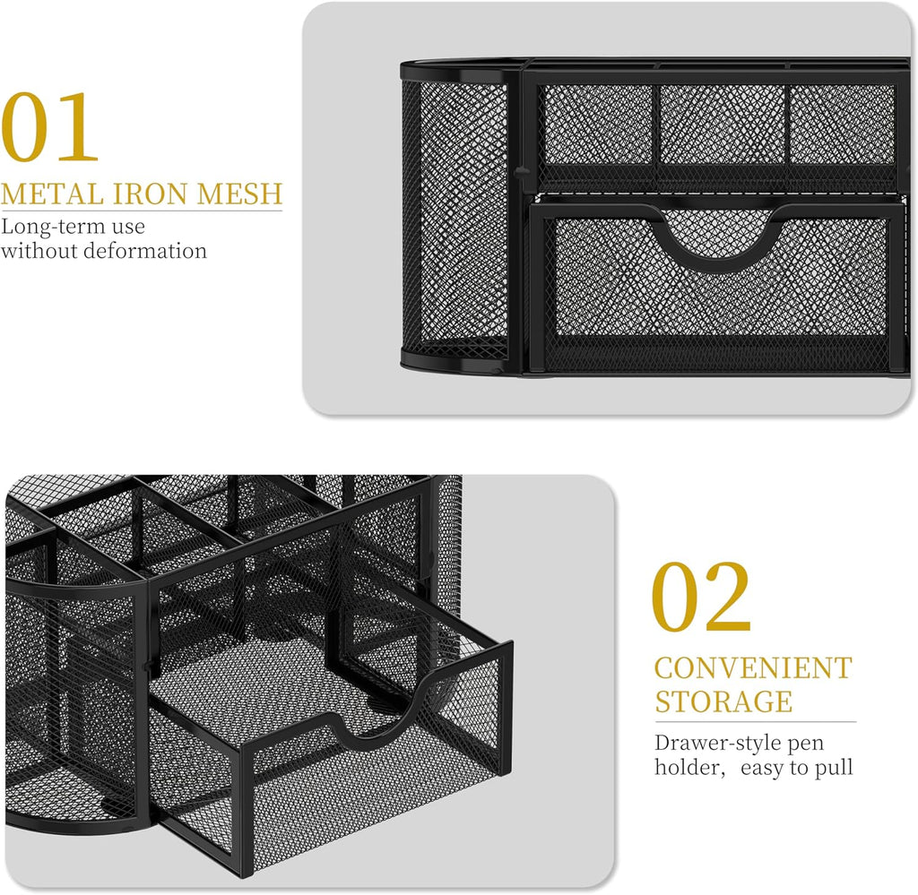 Mesh Desk Organizer, Desk Accessories &amp; Workspace Organizers with Drawers, Pencil Holder for Desk with 9 Compartments for Office Supplies, 8.6 x 4.3 x 4.1 Inch, Black