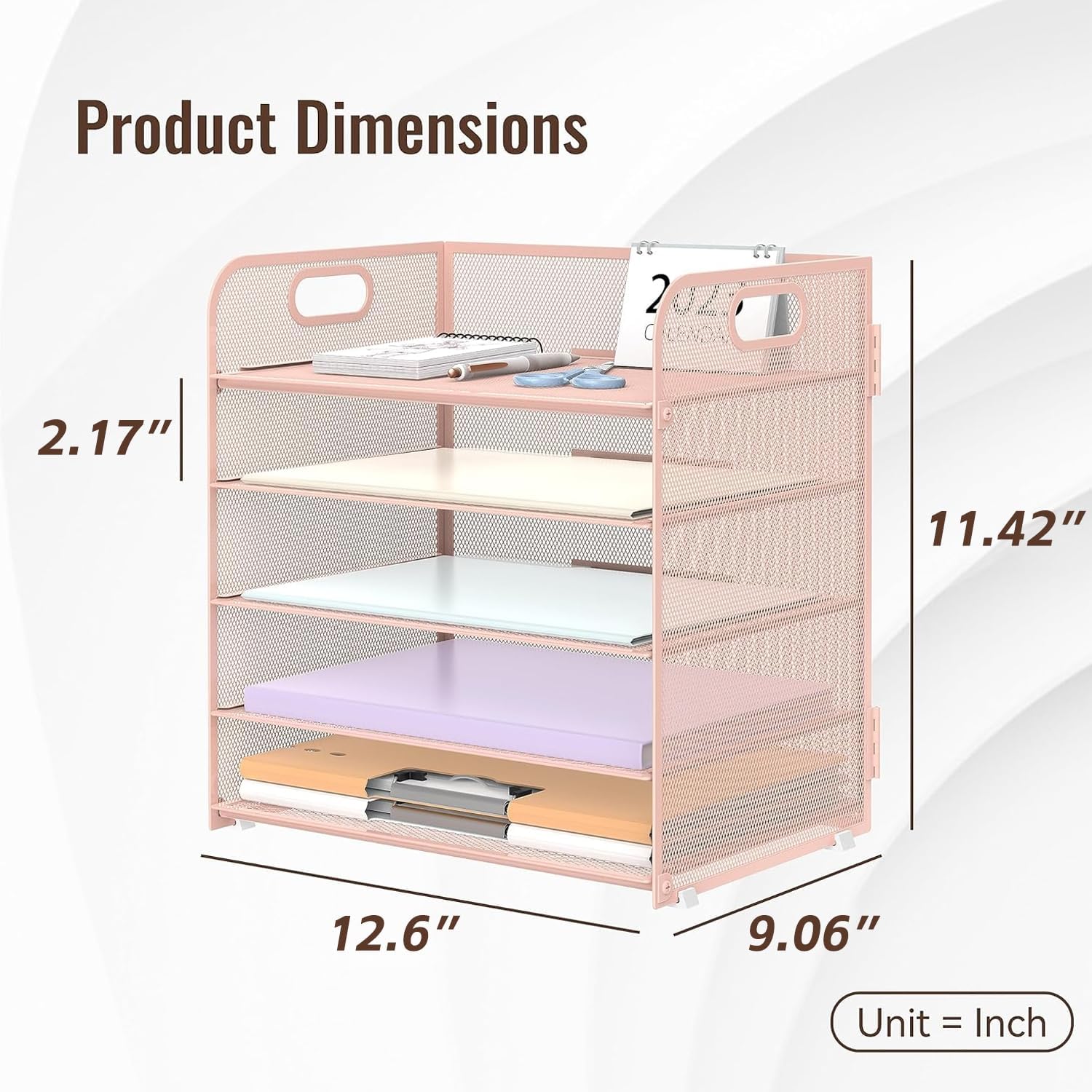 5 Trays Paper Organizer Letter Tray with Handle-Mesh Desk File Organizer, Paper Sorter Desk Organizer for Office, Home or School