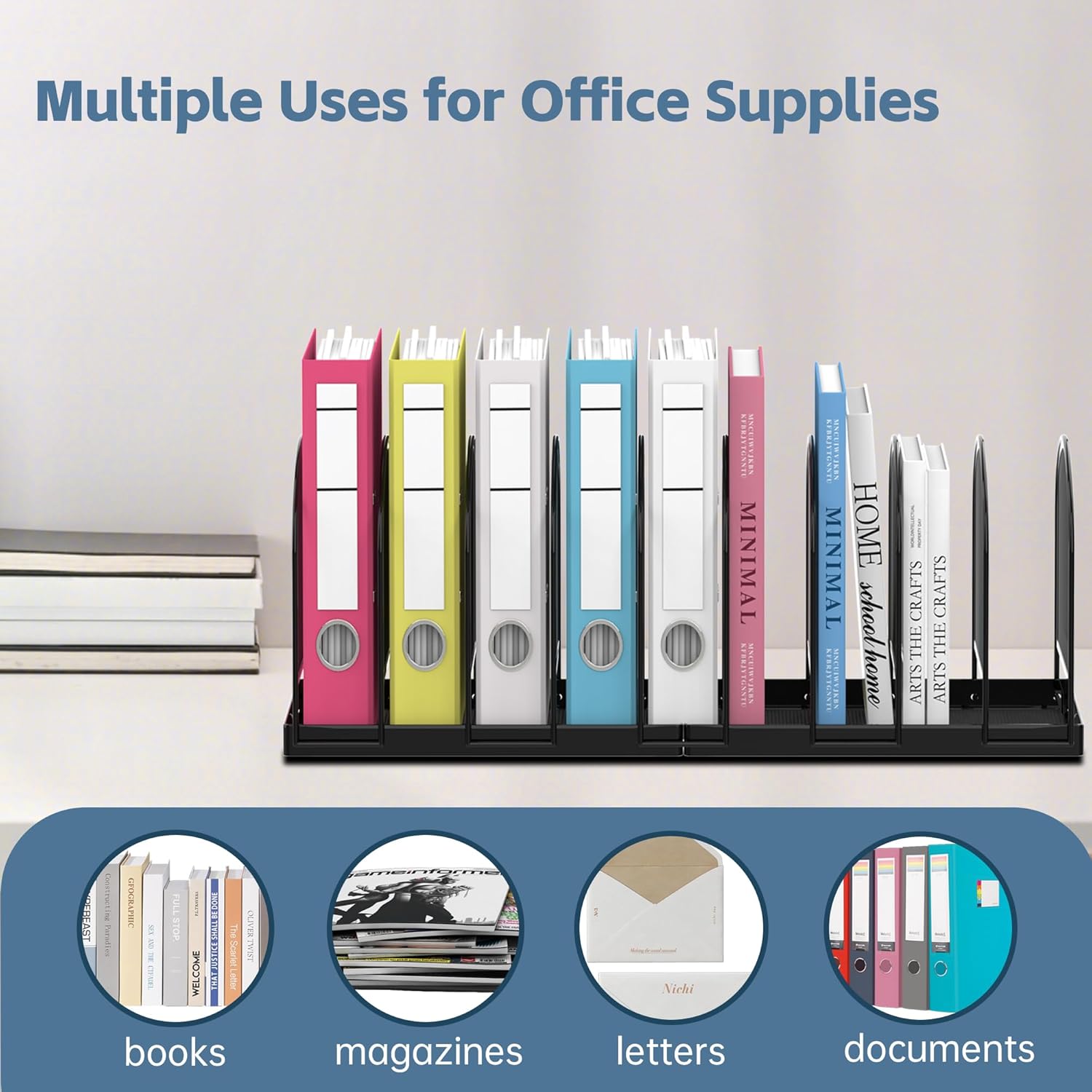 File Organizer for Desk, 9-Section Mesh Desk Organizer, Vertical File Holder Desktop Organizer File Sorter, File Folder Holder for Office Supplies, Black