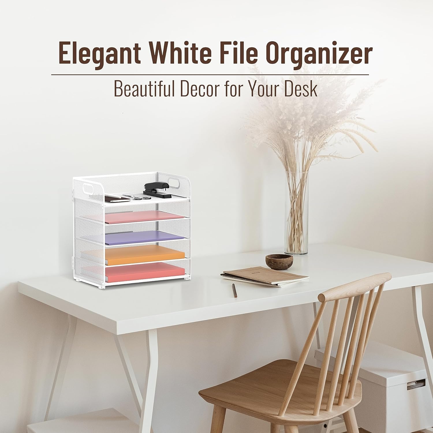 5 Trays Paper Organizer Letter Tray with Handle-Mesh Desk File Organizer, Paper Sorter Desk Organizer for Office, Home or School