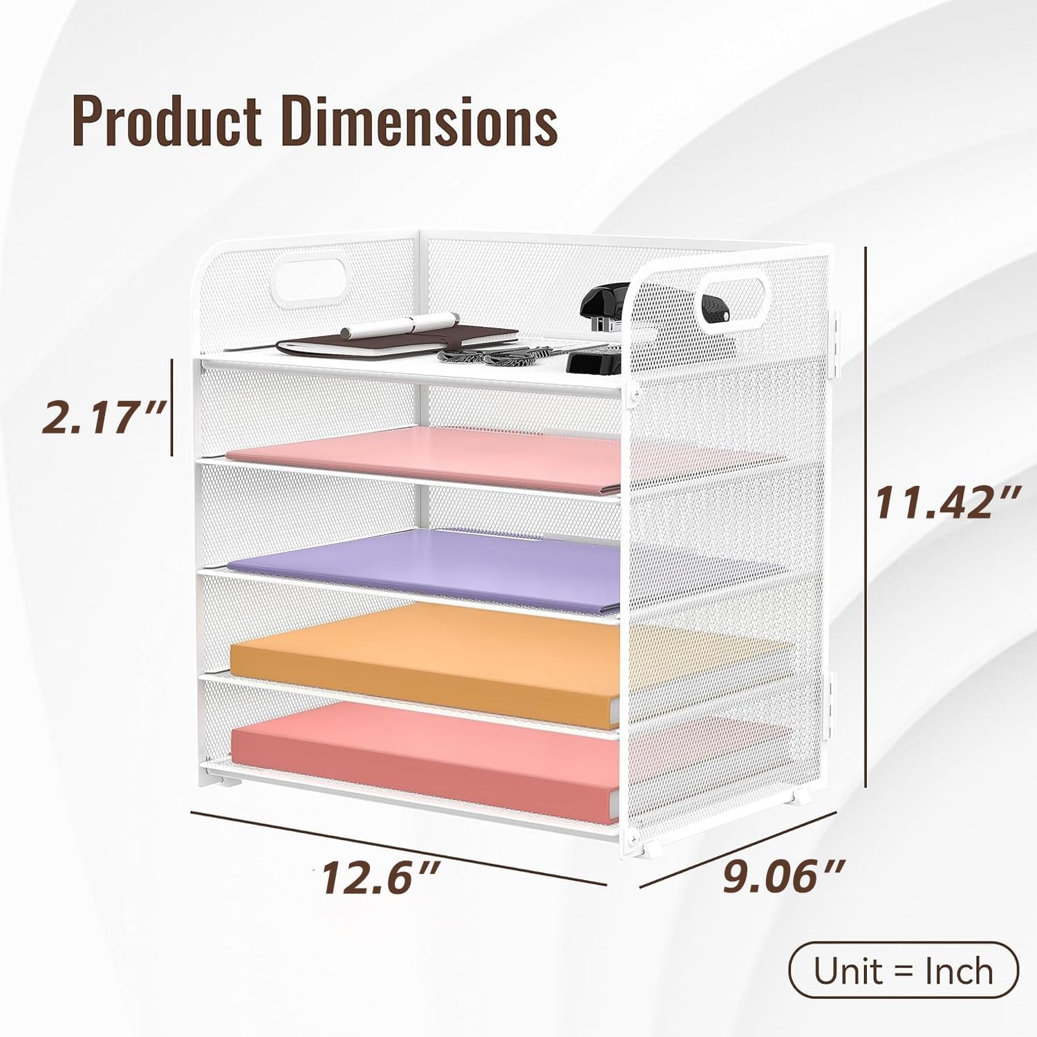 5 Trays Paper Organizer Letter Tray with Handle-Mesh Desk File Organizer, Paper Sorter Desk Organizer for Office, Home or School