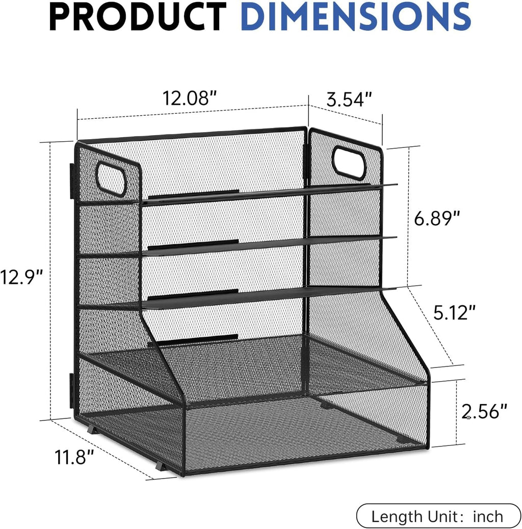 5-Tier Desk File Organizer, Metal Letter Paper Tray, Desk Organizers and Accessories for Home Office Supplies, Black
