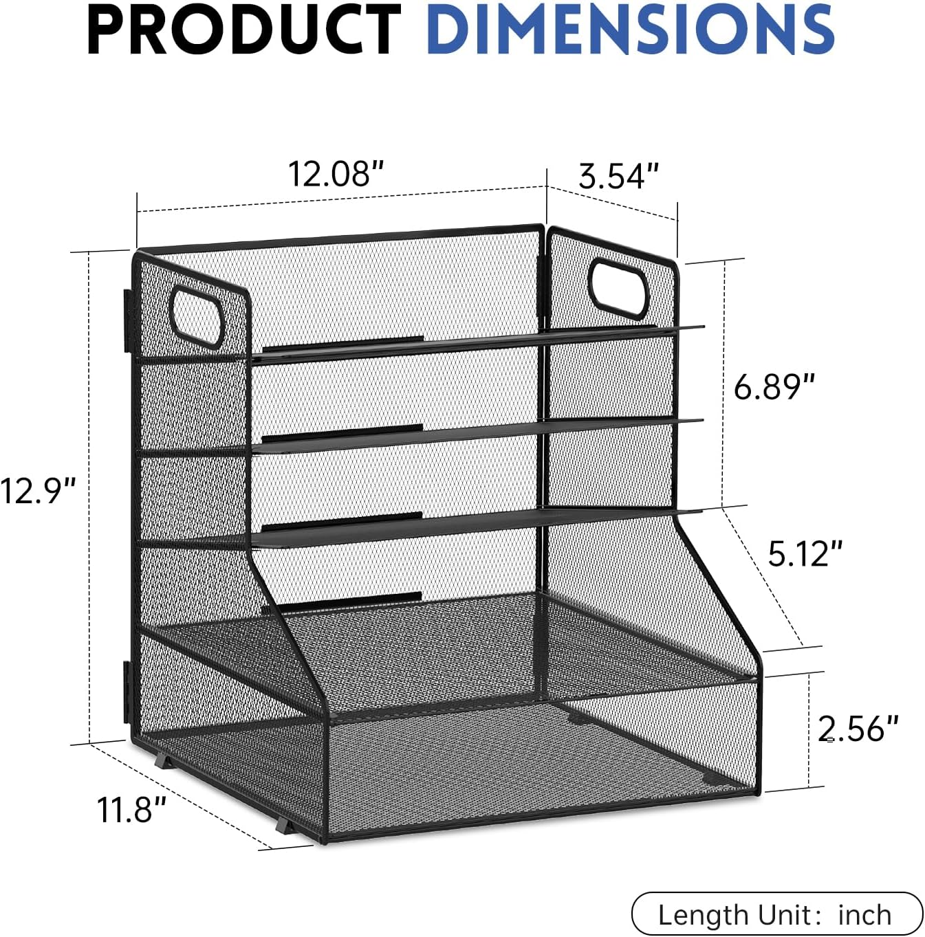 5-Tier Desk File Organizer, Metal Letter Paper Tray, Desk Organizers and Accessories for Home Office Supplies, Black
