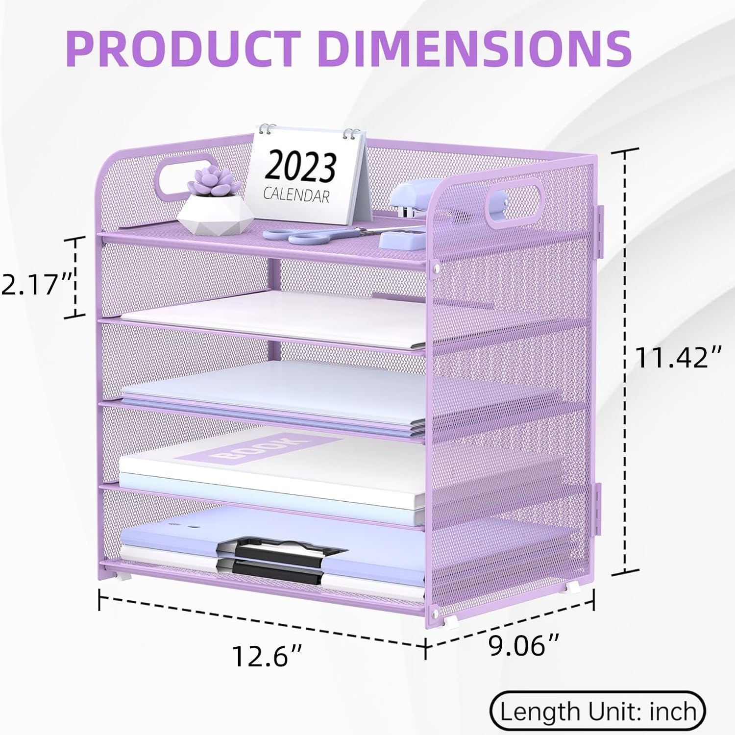 5 Trays Paper Organizer Letter Tray with Handle-Mesh Desk File Organizer, Paper Sorter Desk Organizer for Office, Home or School