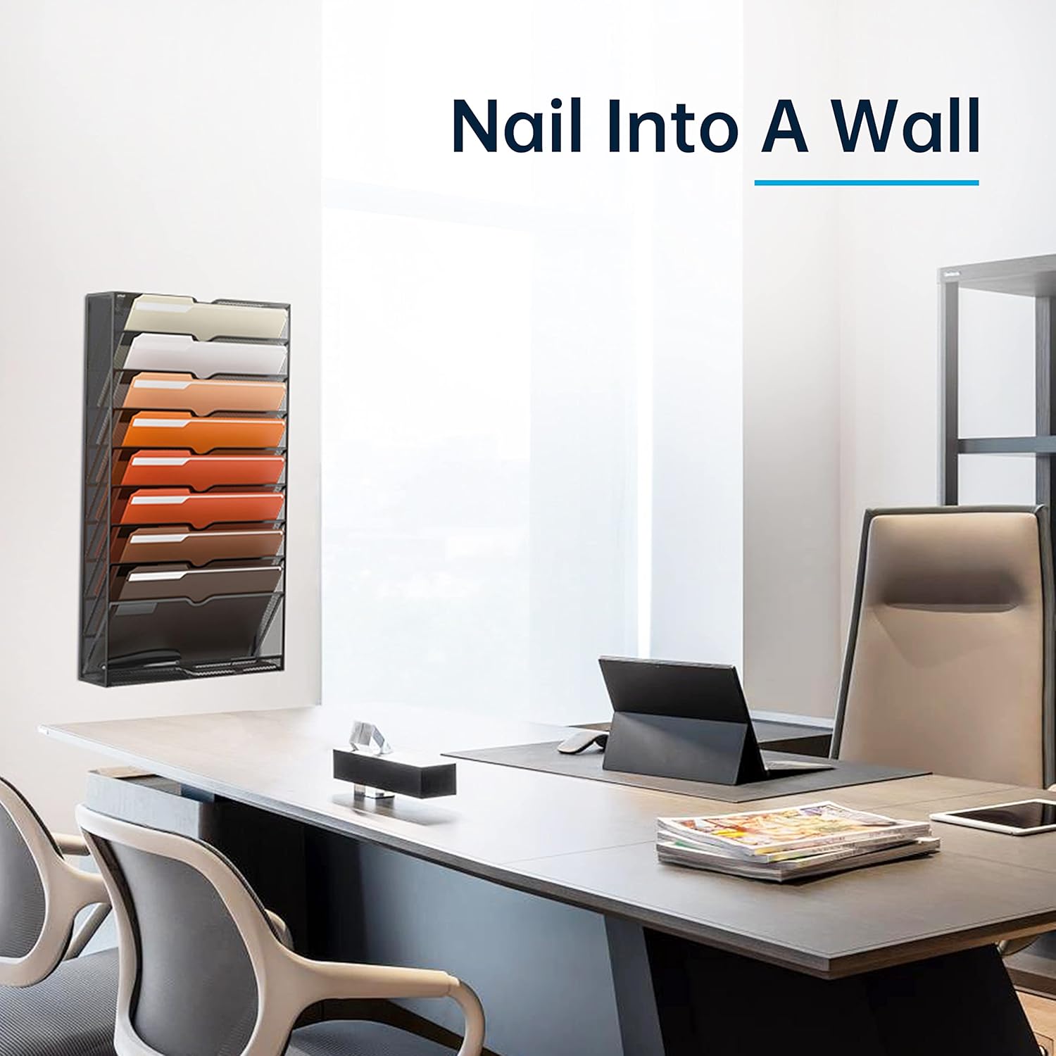 10-Tier Hanging Wall File Holder Organizer for Papers, Folders, Files Clipboard &amp; Magazine Organization Great for Office Home, Black