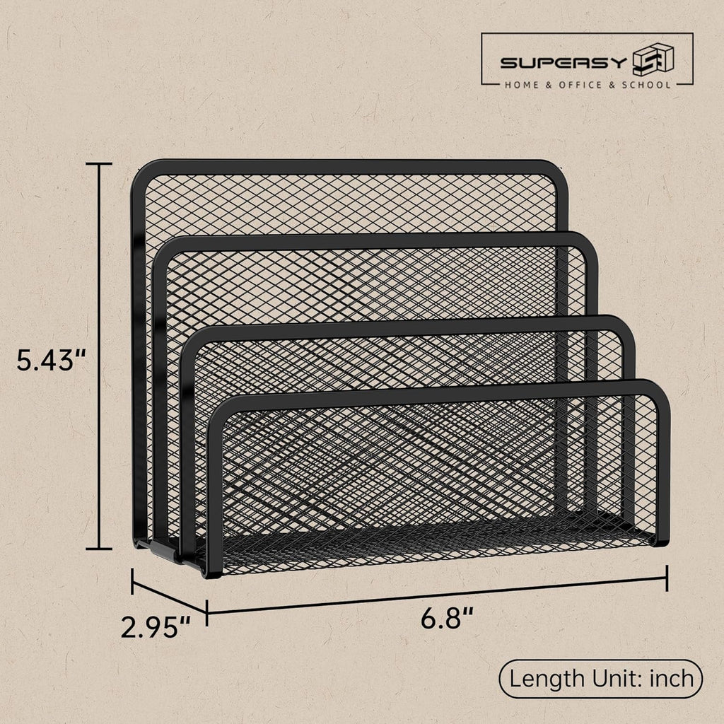 Mail Organizer for Desk, Mesh Metal Mail Holder Countertop with 3-Slot, Letter Sorter File Holder, Office Envelope Organizer for Mails (Black)
