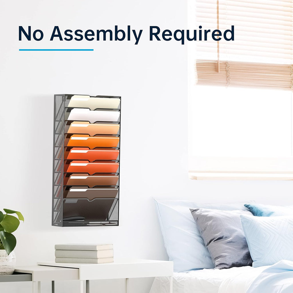 10-Tier Hanging Wall File Holder Organizer for Papers, Folders, Files Clipboard &amp; Magazine Organization Great for Office Home, Black 2 Pack