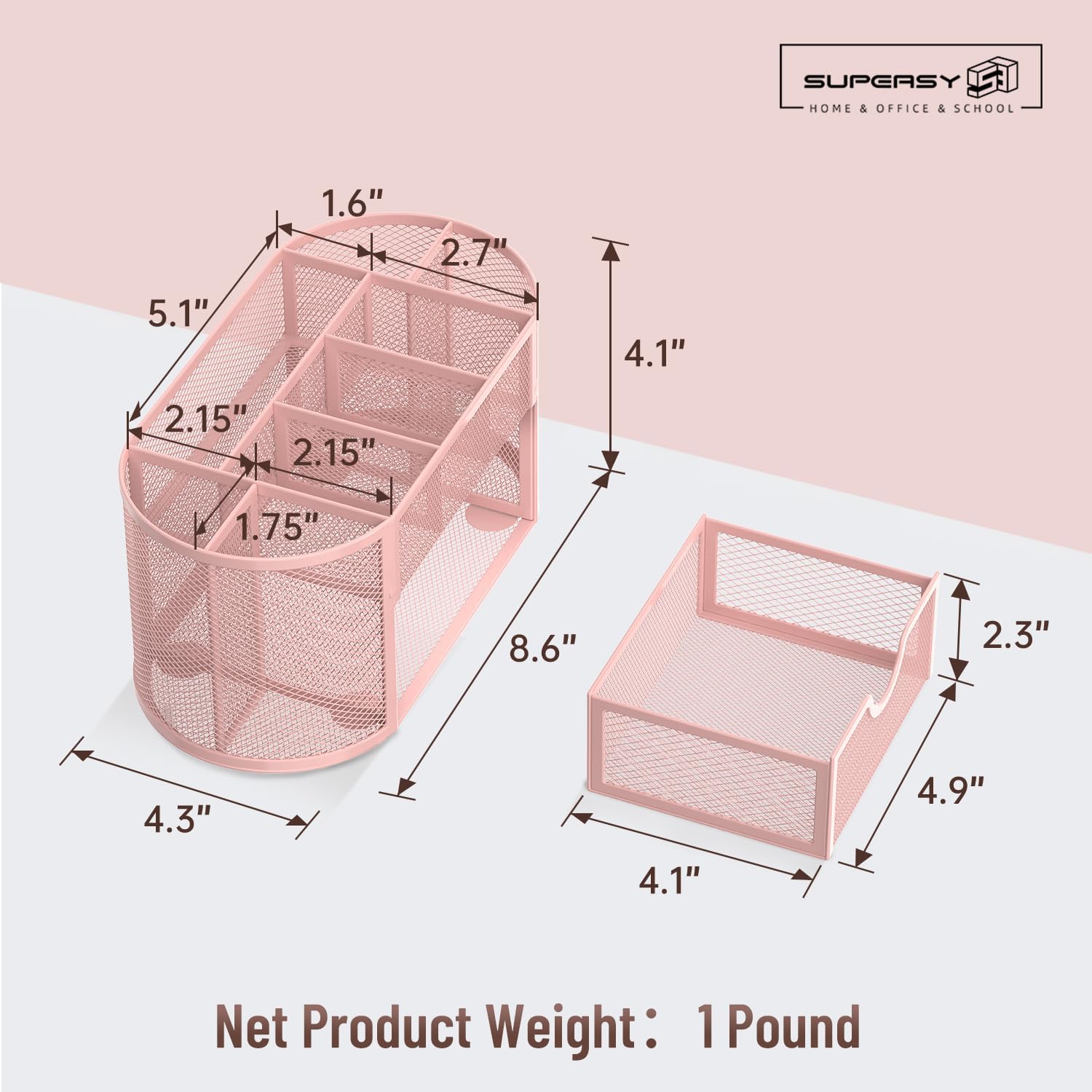 Mesh Desk Organizer, Desk Accessories &amp; Workspace Organizers with Drawers, Pencil Holder for Desk with 9 Compartments for Office Suppliess, 8.6 x 4.3 x 4.1 Inch, Pink