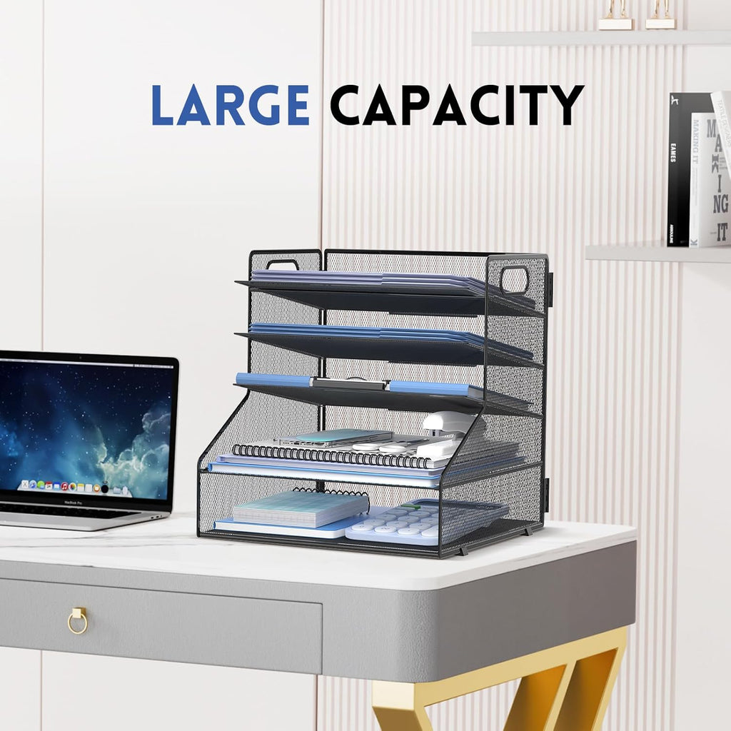 5-Tier Desk File Organizer, Metal Letter Paper Tray, Desk Organizers and Accessories for Home Office Supplies, Black