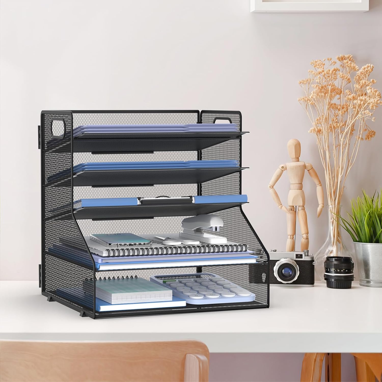 5-Tier Desk File Organizer, Metal Letter Paper Tray, Desk Organizers and Accessories for Home Office Supplies, Black