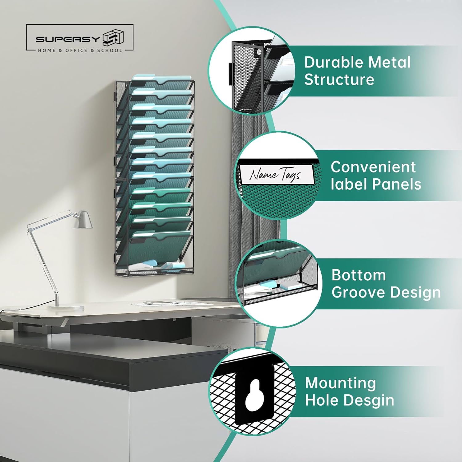 13-Tier Wall File Organizer, Hanging Wall Files for Papers, Folders, Magazines, Wall Organizer for Clipboard, Assembly Needed, Black