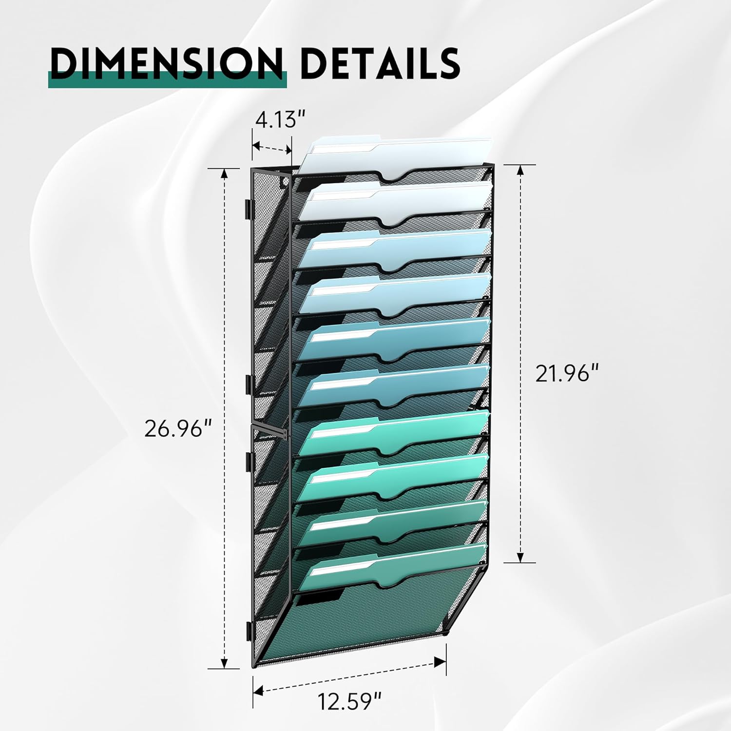 10-Tier Wall File Organizer, Hanging Wall Files for Papers, Folders, Magazines, Wall Organizer for Clipboard, Assembly Needed, Black