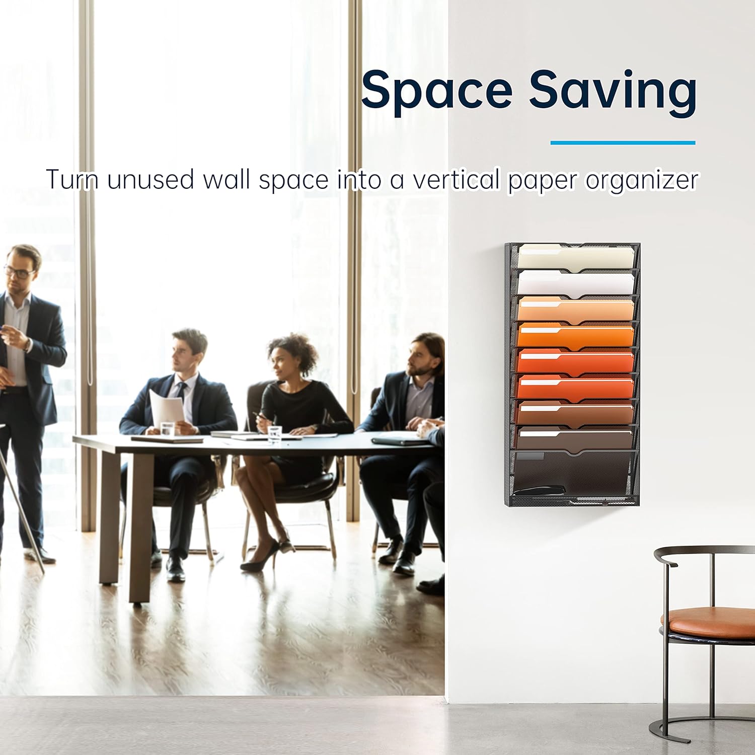 10-Tier Hanging Wall File Holder Organizer for Papers, Folders, Files Clipboard &amp; Magazine Organization Great for Office Home, Black