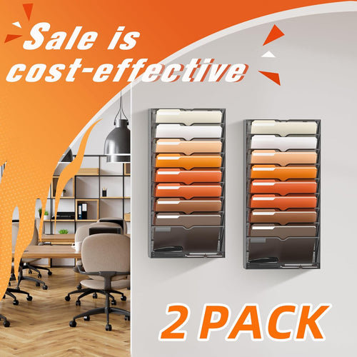 10-Tier Hanging Wall File Holder Organizer for Papers, Folders, Files Clipboard &amp; Magazine Organization Great for Office Home, Black