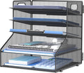 5-Tier Desk File Organizer, Metal Letter Paper Tray, Desk Organizers and Accessories for Home Office Supplies, Black