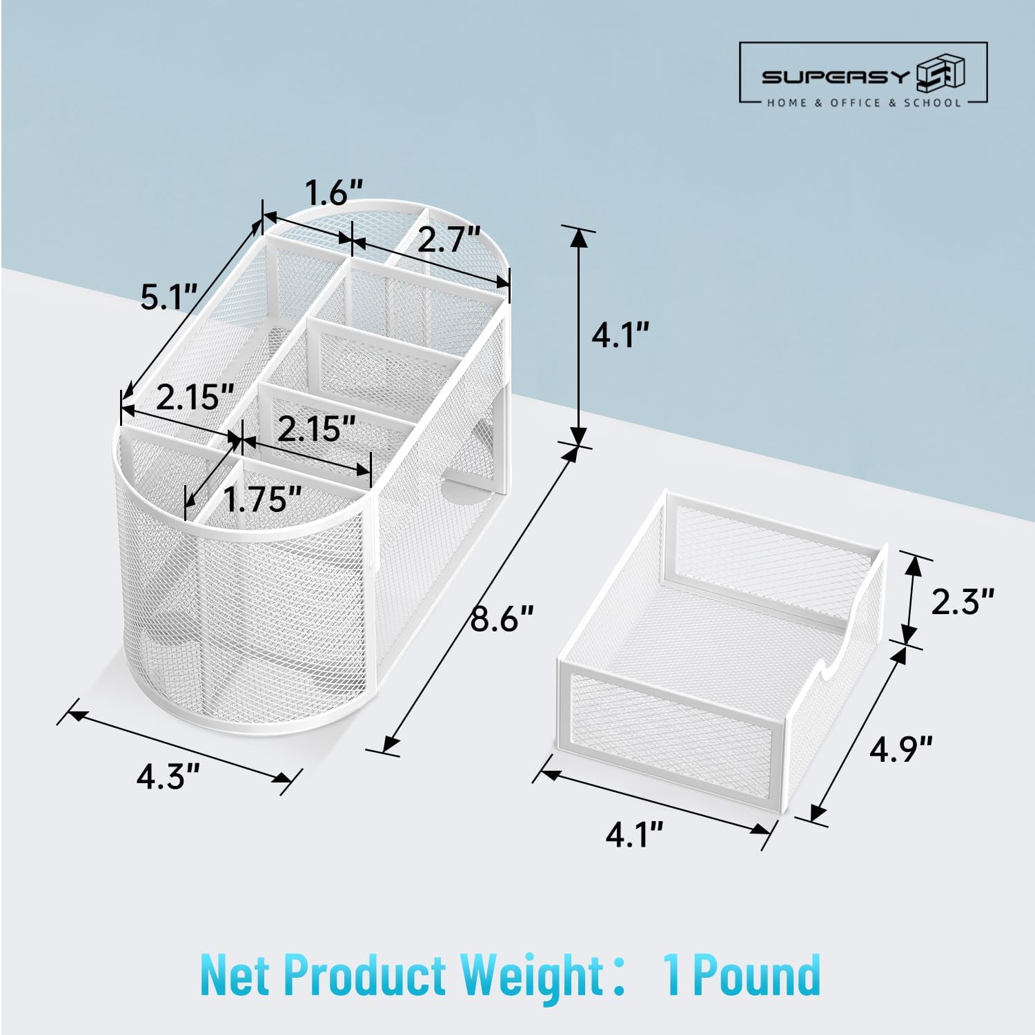 Mesh Desk Organizer, Desk Accessories &amp; Workspace Organizers with Drawers, Pencil Holder for Desk with 9 Compartments for Office Suppliess, 8.6 x 4.3 x 4.1 Inch, White