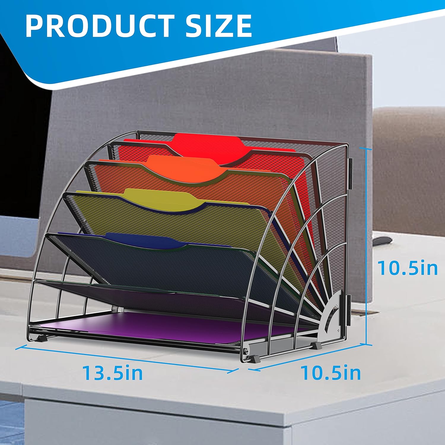 Fan Shaped Desk File Organizer, 6 Compartments for Filing Paper Bills, Letters, Desk Accessories for Workspace, School, Office, Waiting Room, Classroom Storage, Black