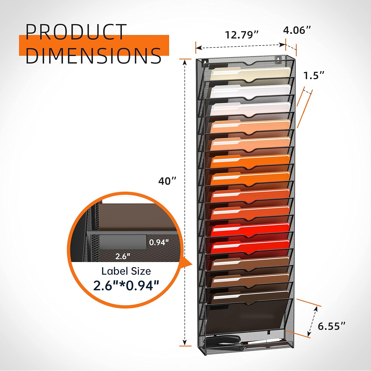 16-Tier Hanging Wall File Holder Organizer for Papers, Folders, Files Clipboard &amp; Magazine Organization Great for Office Home, Black