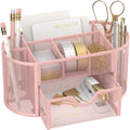 Mesh Desk Organizer, Desk Accessories &amp; Workspace Organizers with Drawers, Pencil Holder for Desk with 9 Compartments for Office Suppliess, 8.6 x 4.3 x 4.1 Inch, Pink