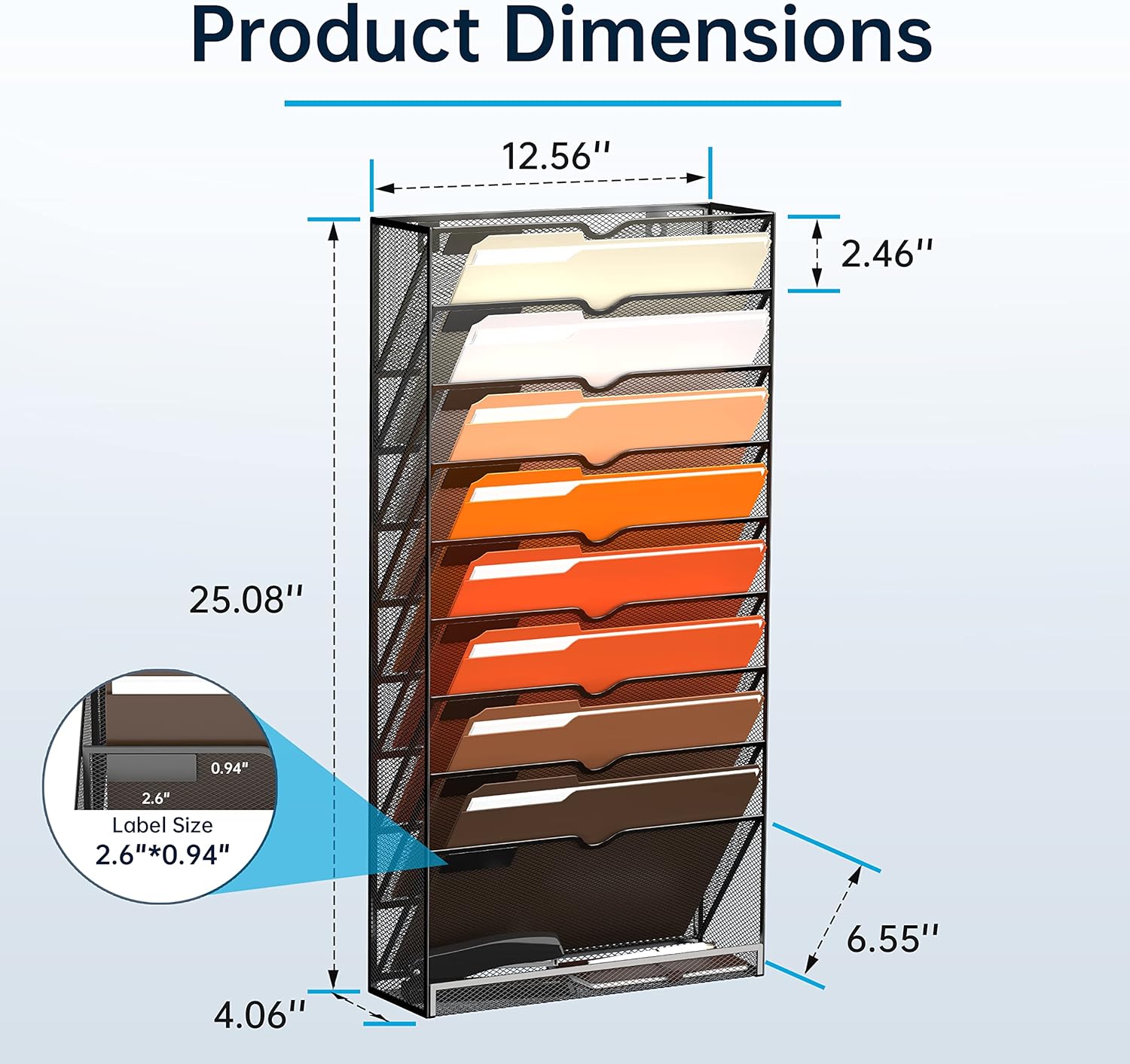 10-Tier Hanging Wall File Holder Organizer for Papers, Folders, Files Clipboard &amp; Magazine Organization Great for Office Home, Black