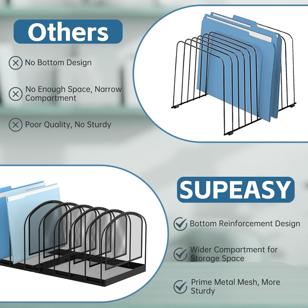 File Organizer for Desk, 9-Section Mesh Desk Organizer, Vertical File Holder Desktop Organizer File Sorter, File Folder Holder for Office Supplies, Black