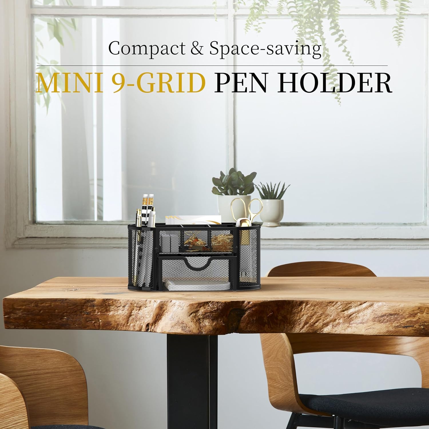 Mesh Desk Organizer, Desk Accessories &amp; Workspace Organizers with Drawers, Pencil Holder for Desk with 9 Compartments for Office Supplies, 8.6 x 4.3 x 4.1 Inch, Black