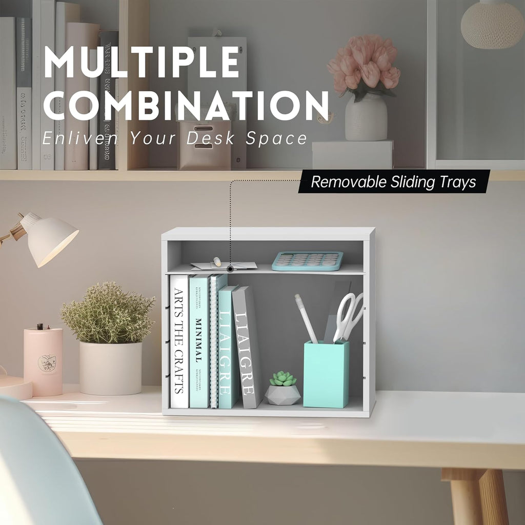 Wood Desk Organizer, 5 Tier Paper File Organizer for Desk, Wooden Desktop Organizer, Paper Letter Literature Mail Sorter, for Office School &amp; Home Organization, White