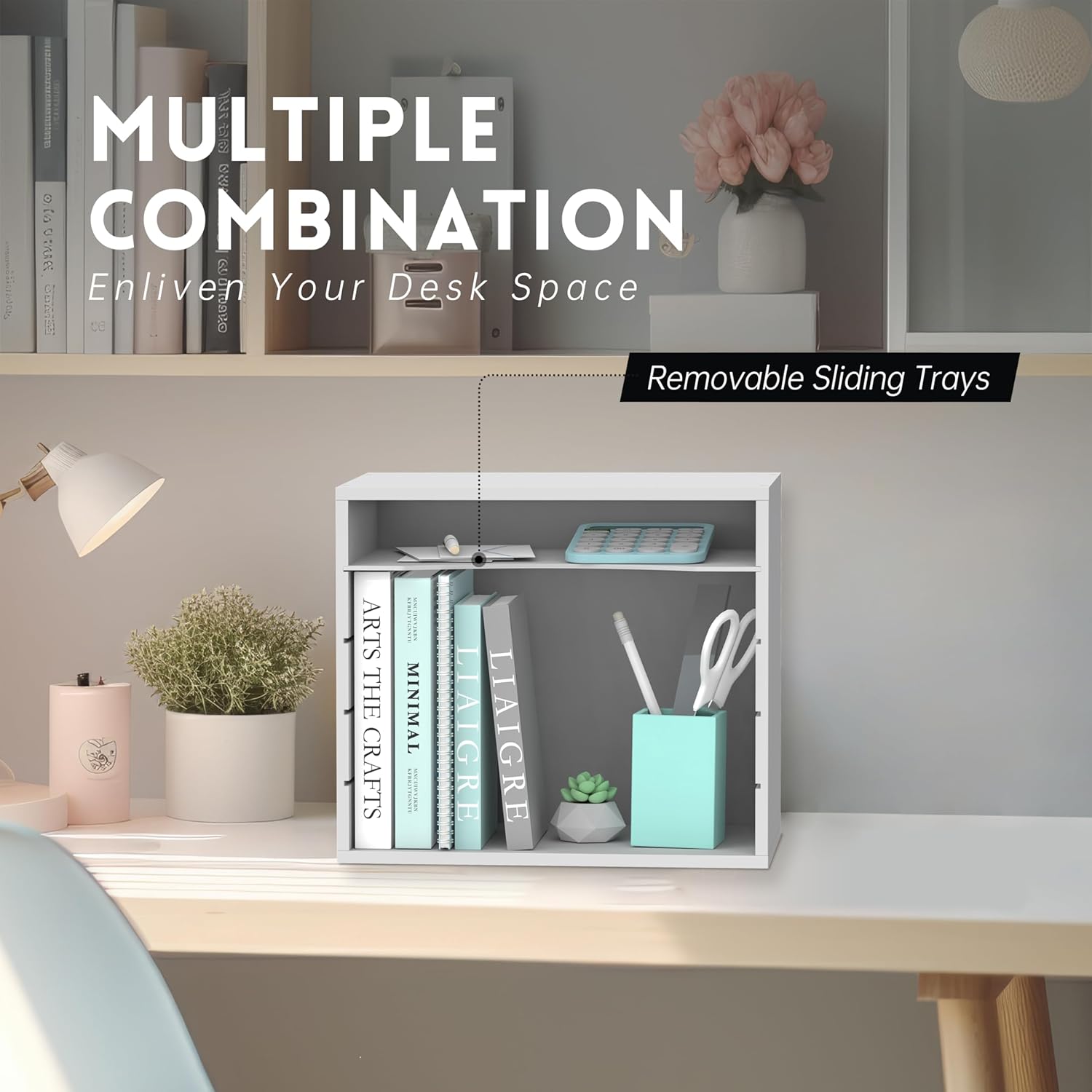 Wood Desk Organizer, 5 Tier Paper File Organizer for Desk, Wooden Desktop Organizer, Paper Letter Literature Mail Sorter, for Office School &amp; Home Organization, White