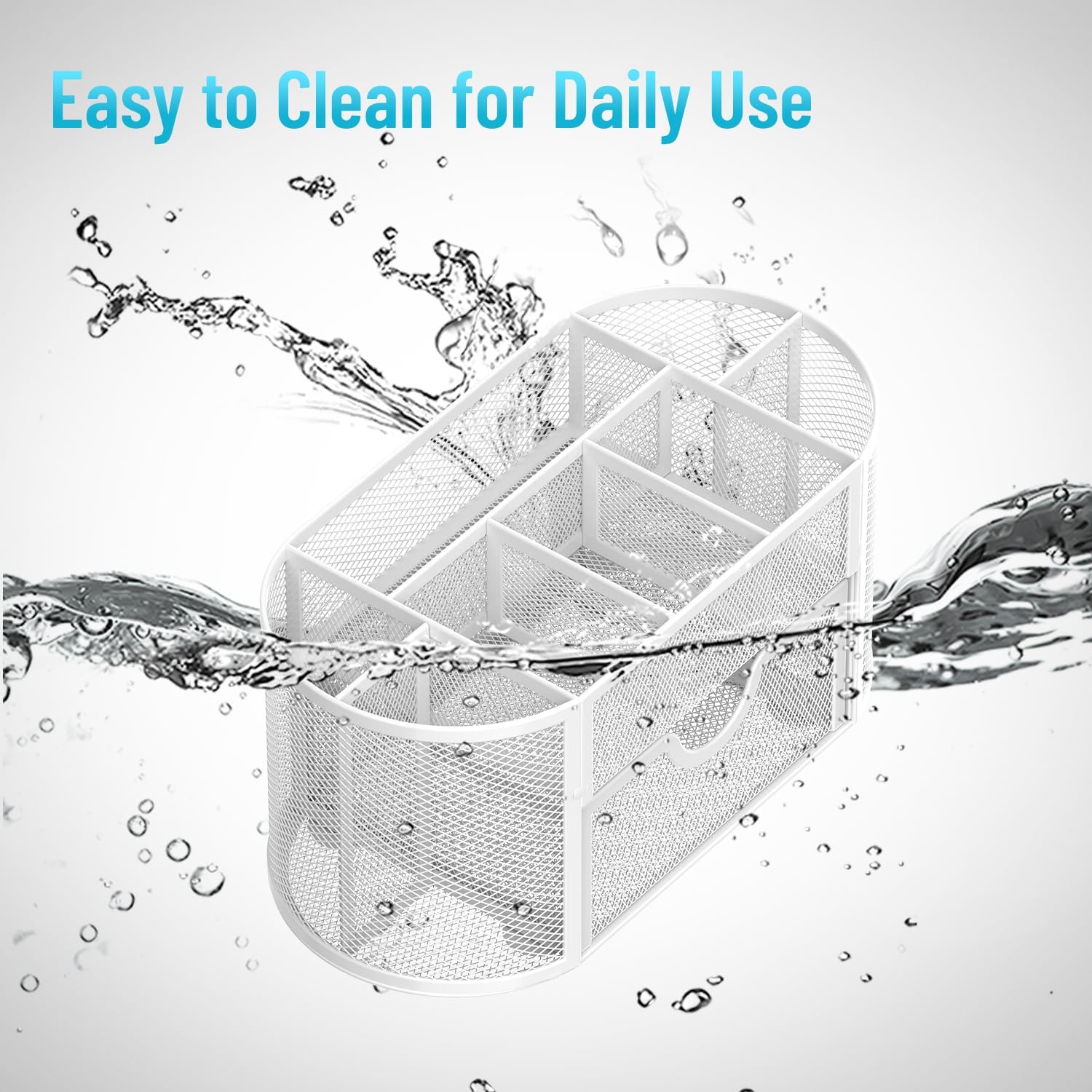 Mesh Desk Organizer, Desk Accessories &amp; Workspace Organizers with Drawers, Pencil Holder for Desk with 9 Compartments for Office Suppliess, 8.6 x 4.3 x 4.1 Inch, White