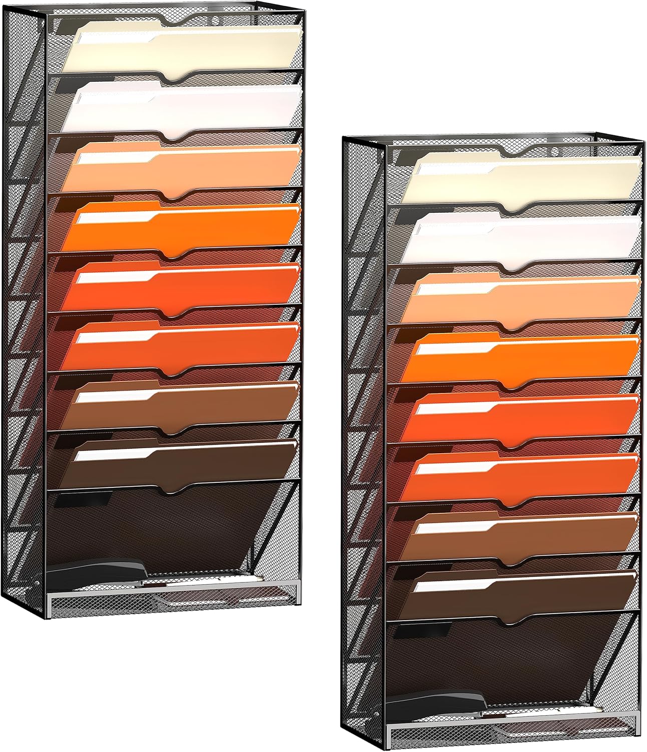 10-Tier Hanging Wall File Holder Organizer for Papers, Folders, Files Clipboard &amp; Magazine Organization Great for Office Home, Black 2 Pack