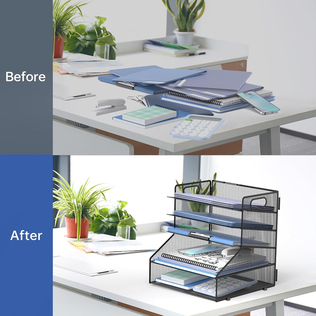 5-Tier Desk File Organizer, Metal Letter Paper Tray, Desk Organizers and Accessories for Home Office Supplies, Black