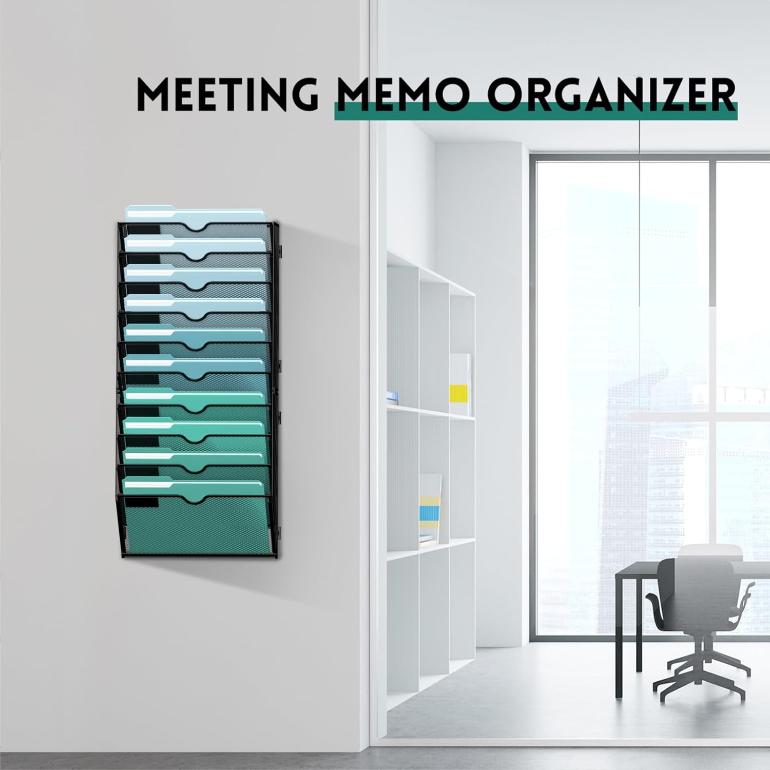 10-Tier Wall File Organizer, Hanging Wall Files for Papers, Folders, Magazines, Wall Organizer for Clipboard, Assembly Needed, Black